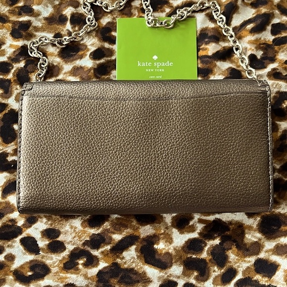 Brand New KATE SPADE Leather Eva Wallet Clutch Chain Shoulder Bag Ash Metallic - Picture 6 of 16